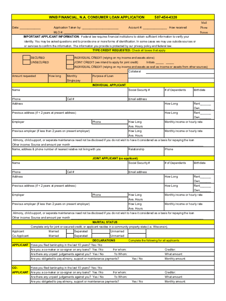 Personal Loans - WNB Financial Preview on Page 1