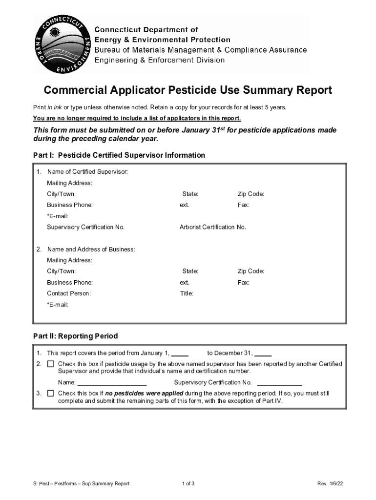 Fillable Online Commercial Applicator Pesticide Use Summary Report CT