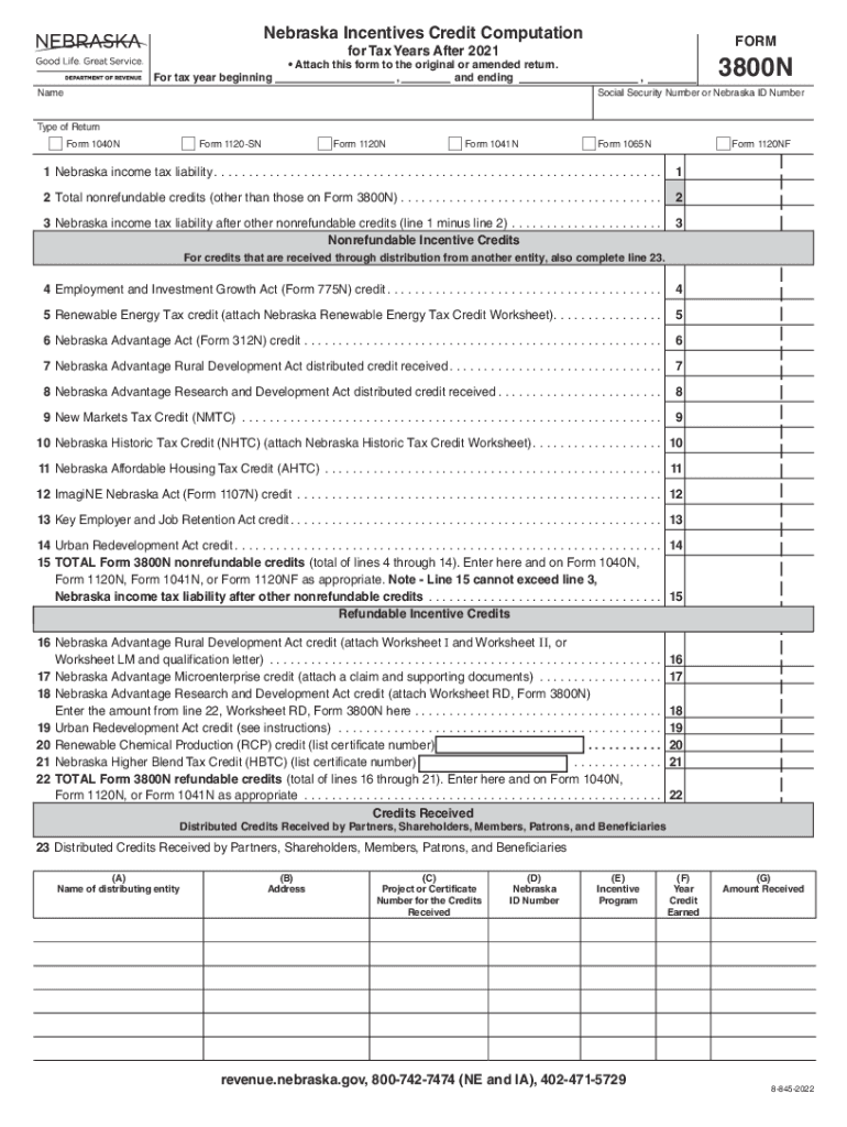 3800N - Nebraska Department of Revenue Preview on Page 1