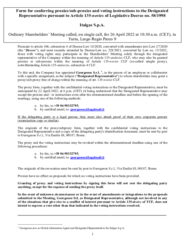 Fillable Online Form for conferring proxy and voting instructions to ...