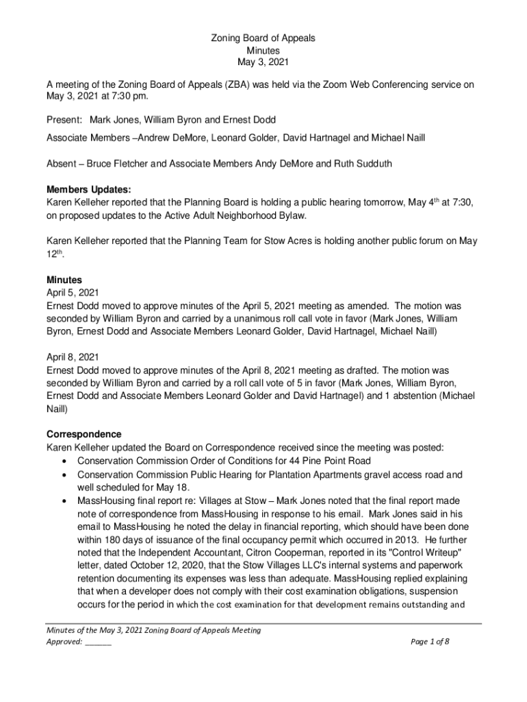 Fillable Online town of stow zoning board of appeals application for Fax Email Print pdfFiller