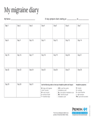 Fillable Online Migraine Diary PBCBSAK Fax Email Print - pdfFiller