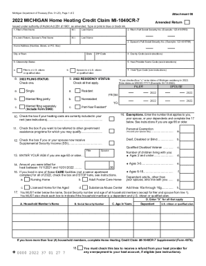 Michigan Home Heating Credit Claim MI-1040CR-7