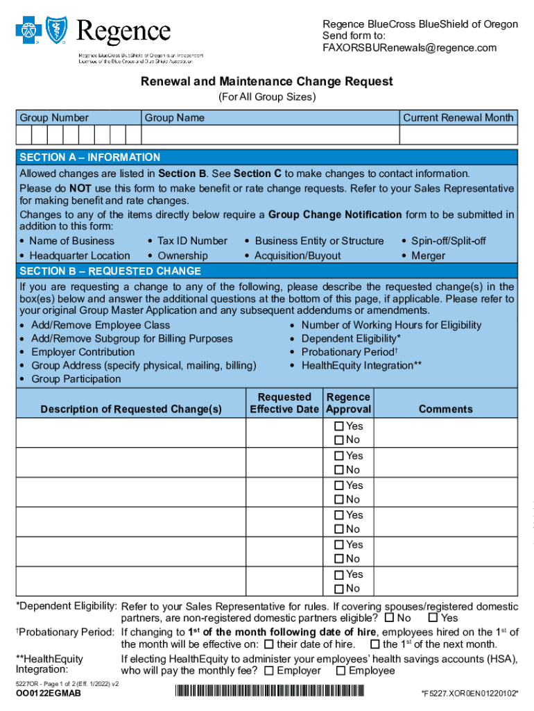 Fillable Online Regence Enrollment and Change Request Form Fax Email Print pdfFiller