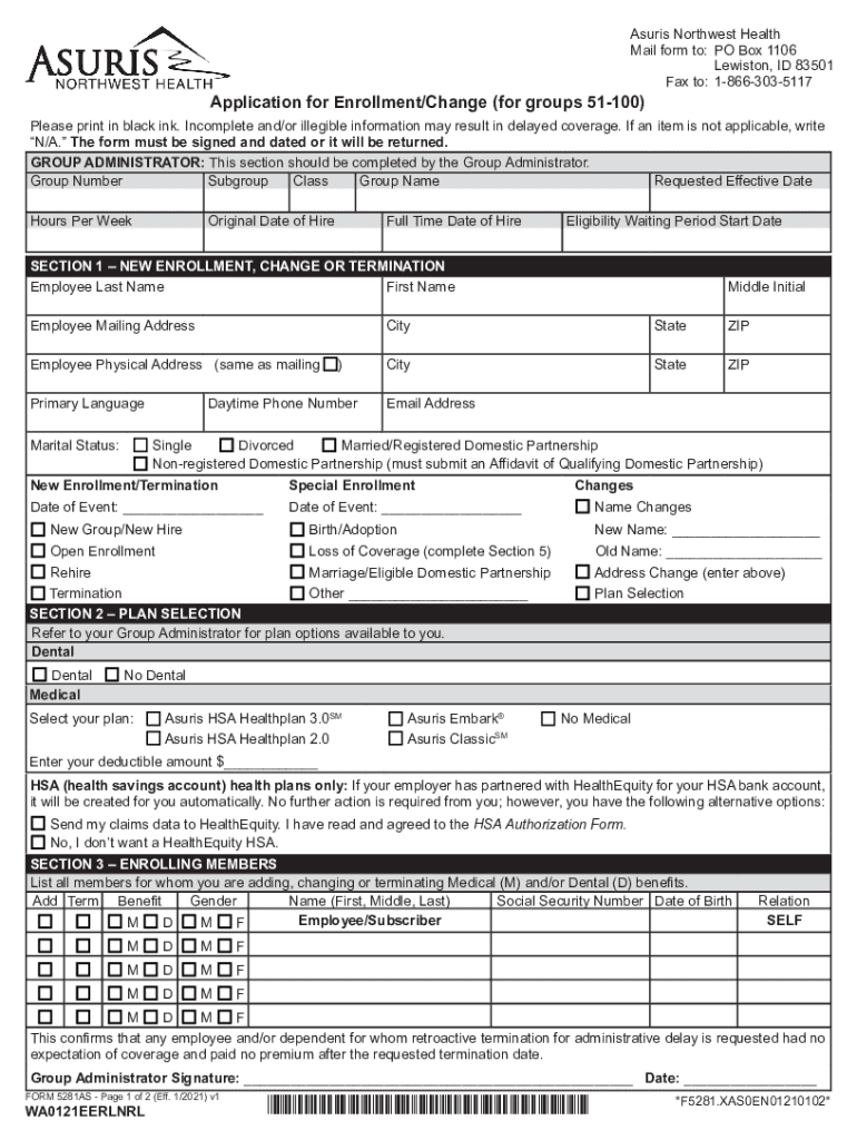 Fillable Online asuris-small-group-enrollment-form.pdf Fax Email Print ...