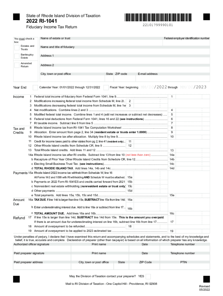 Fiduciary Income Tax Forms - RI Division of Taxation - RI.gov Preview on Page 1