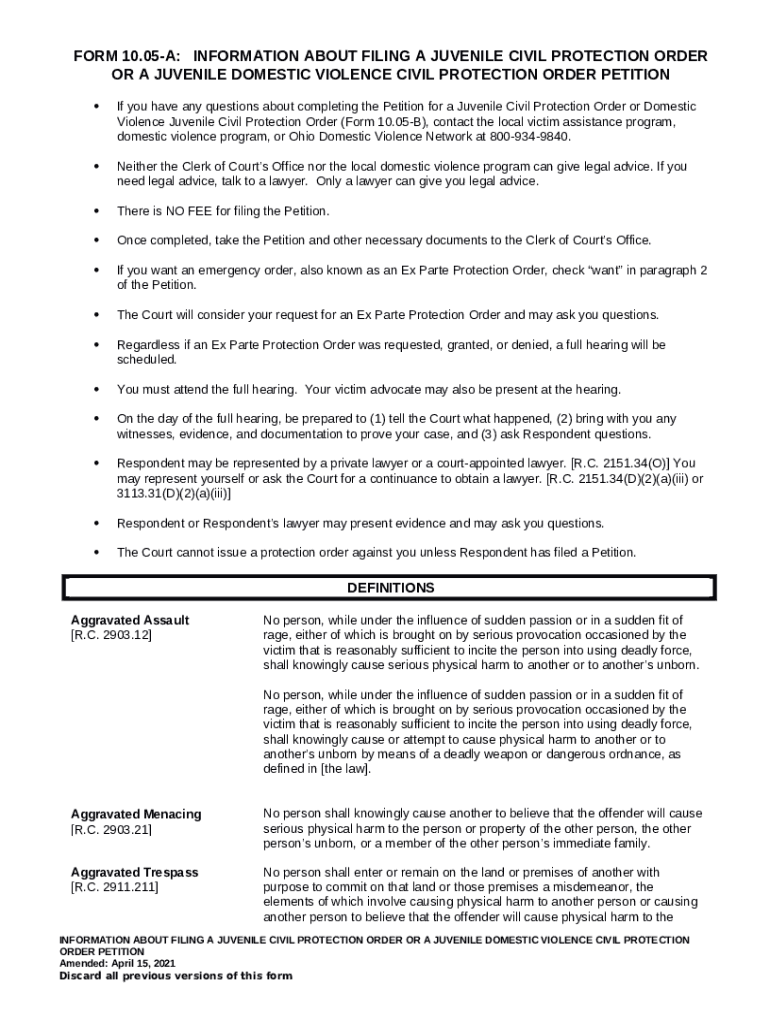 10.05B Petition for Juvenile Civil Protection Order and Doc