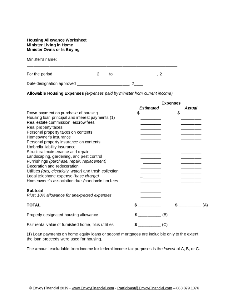 CLERGY INCOME AND EXPENSE WORKSHEET Doc Template PdfFiller
