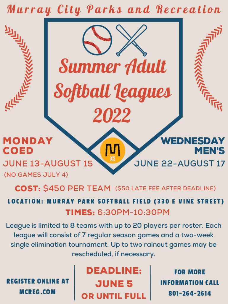 Fillable Online Adult Summer Slow Pitch Softball League St.