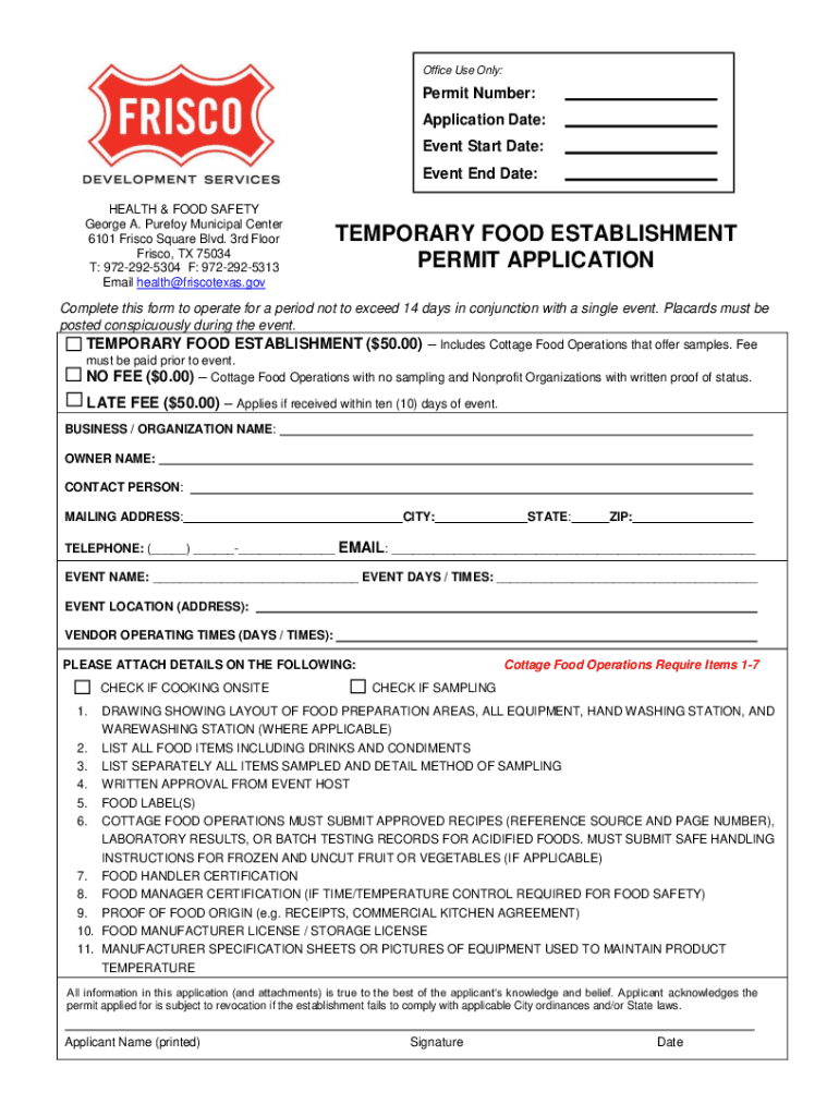 Fillable Online TEMPORARY FOOD ESTABLISHMENT PERMIT APPLICATION Fax
