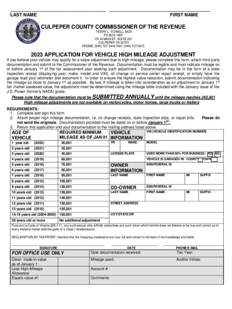 Fillable Online Culpeper County Commissioner of the Revenue Terry L