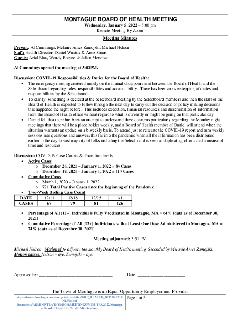 Fillable Online Montague Selectboard, Board of Health at odds over
