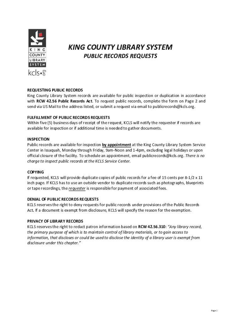 Fillable Online Public records request King County Fax Email Print