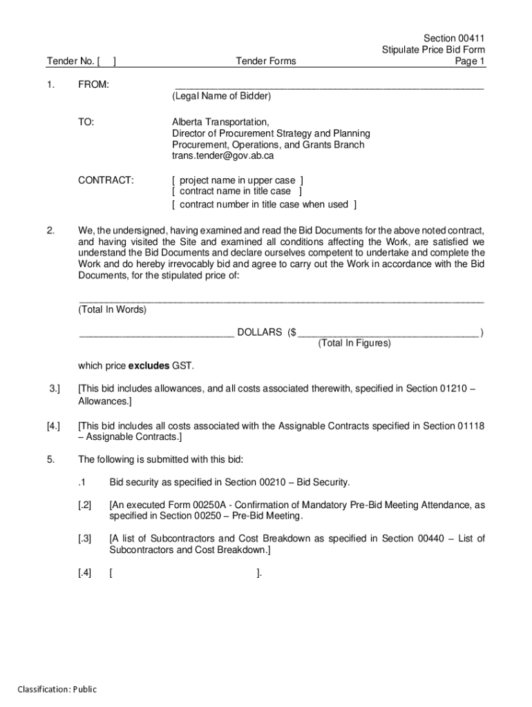 Fillable Online Provincial Tender Template - Government of Alberta Fax ...