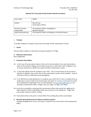 Fillable Online Request for Transcript of Examination Results Procedure ...