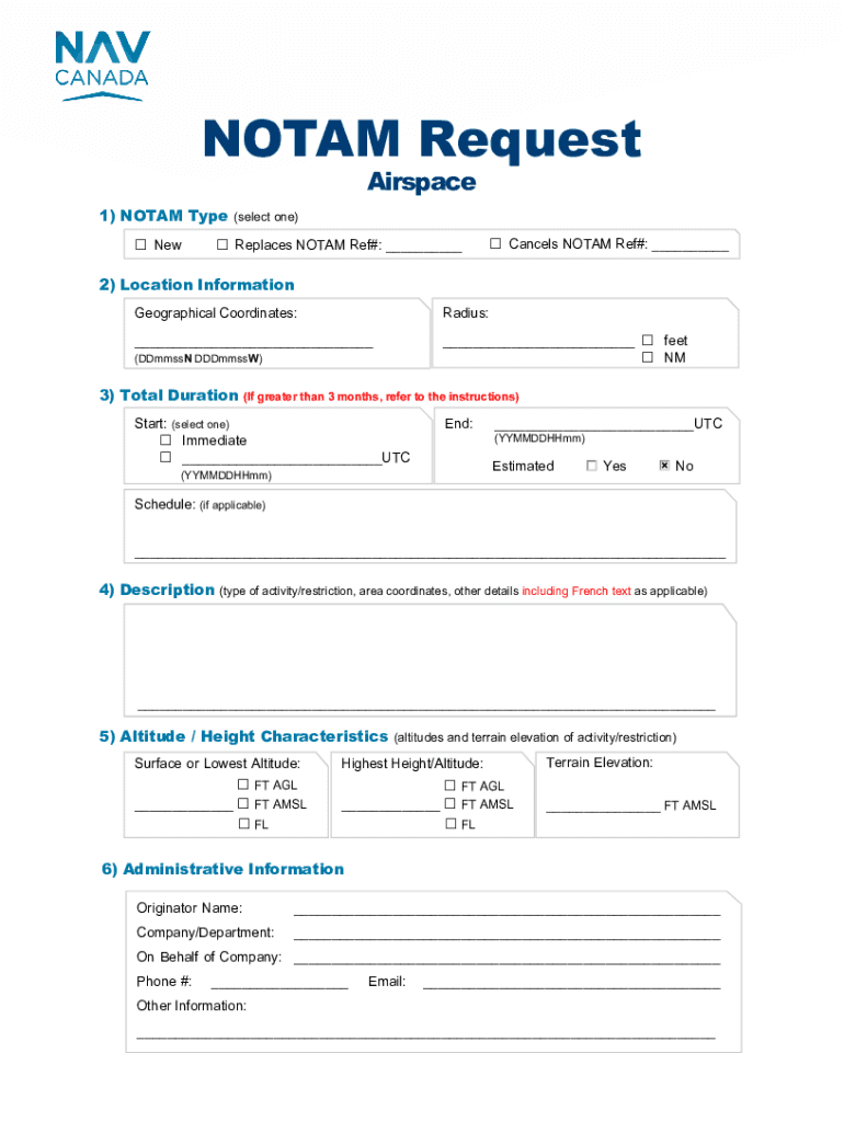 Notam Form - Fill Online, Printable, Fillable, Blank | pdfFiller