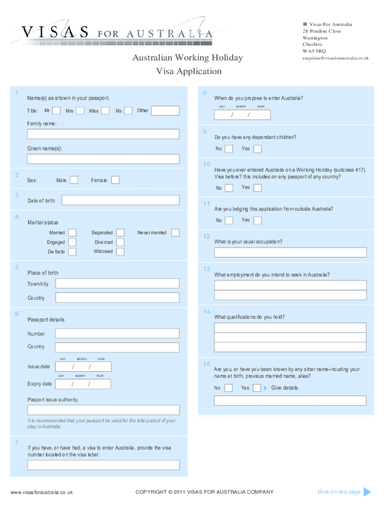 Fillable Online Working Holiday Visa Application Fax Email Print PdfFiller Fillable Online Working Holiday Visa Application Fax Email Print PdfFiller