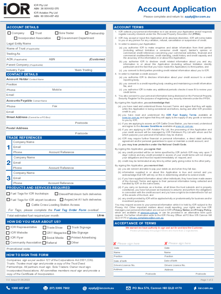 Fillable Online Account Application - IOR Petroleum Fax Email Print ...