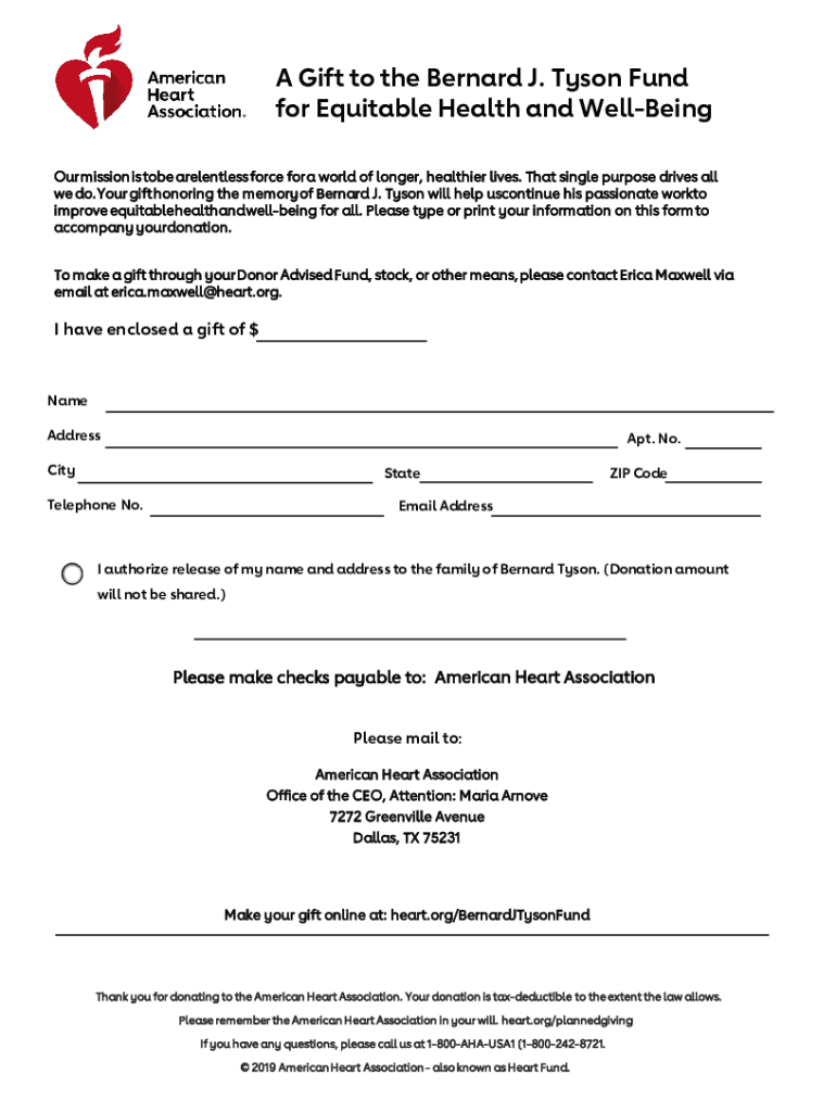 Fillable Online Bernard J Tyson Fund Printable Donation Form Fax Email