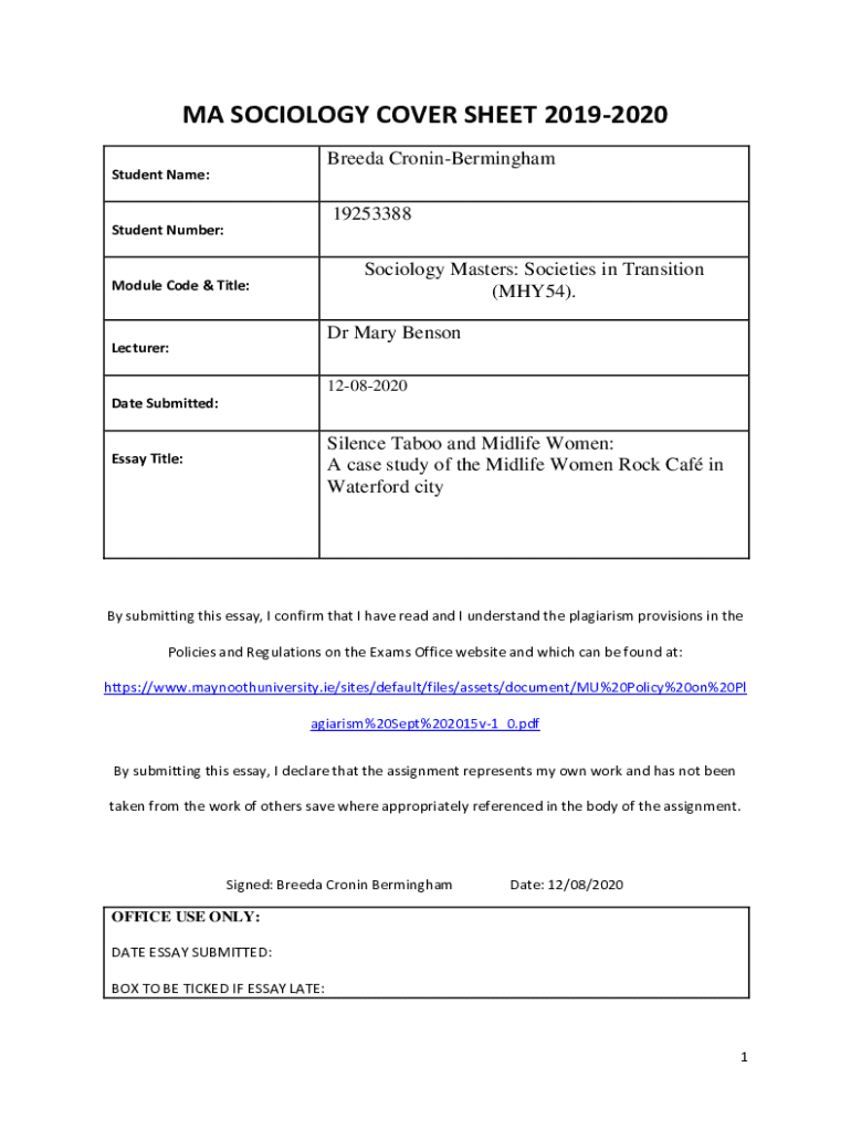 Fillable Online Sociology Master's Degree Approval Form Fax Email Print