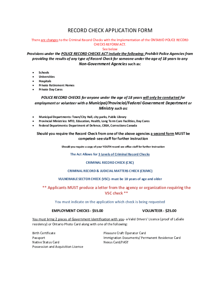 Fillable Online Criminal Record Check Toronto Police Service Fax