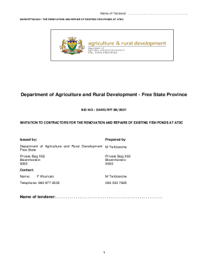 Fillable Online Free State: Department of Agriculture and Rural ...
