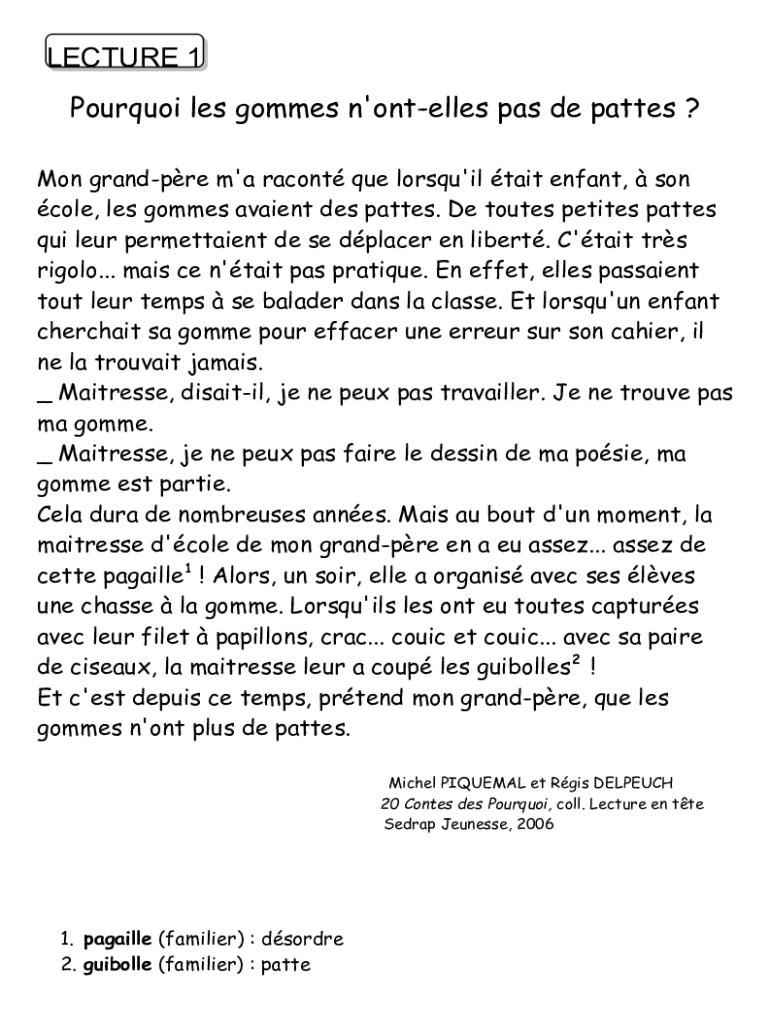 Fillable Online Conte Audio Pourquoi les gommes n