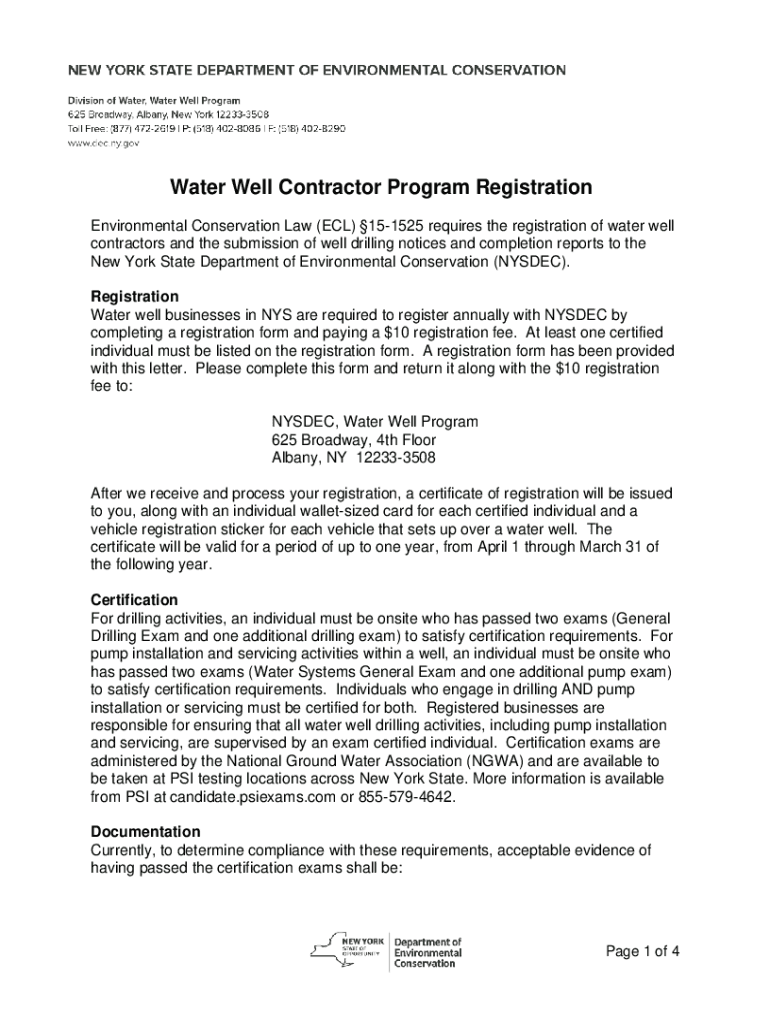 Fillable Online www1 dec state ny NYS Water Well Contractor