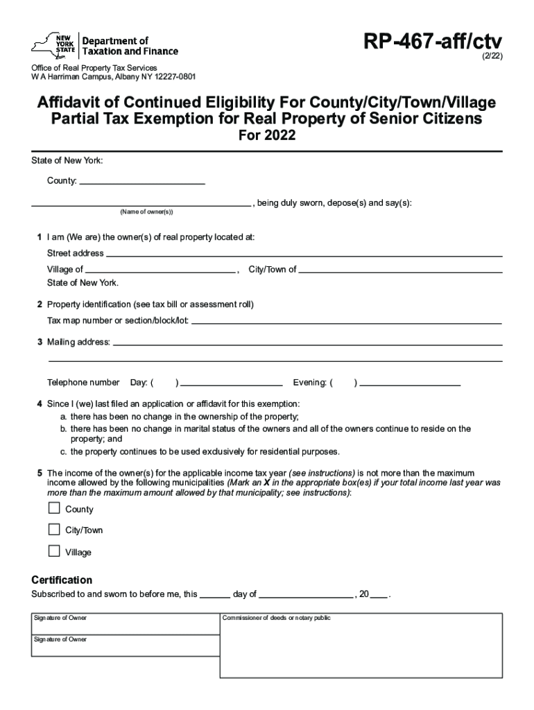 Fillable Online Form RP467aff/ctv Affidavit of Continued Eligibility