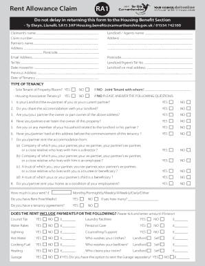 Rent Allowance Claim Form RA1