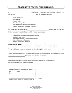 Consent to Travel with Child/ren