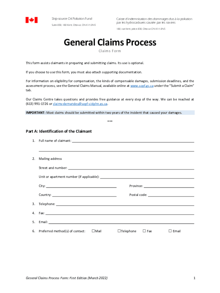 Fillable Online sopf gc General Claims Process Form First Edition