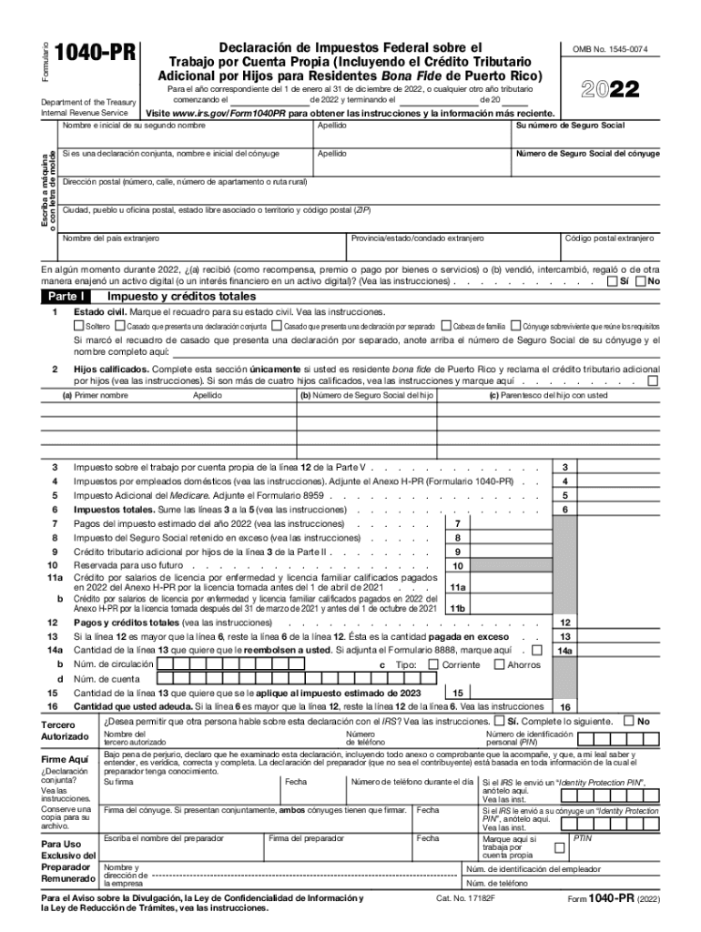 2022 form 1040 pr Preview on Page 1