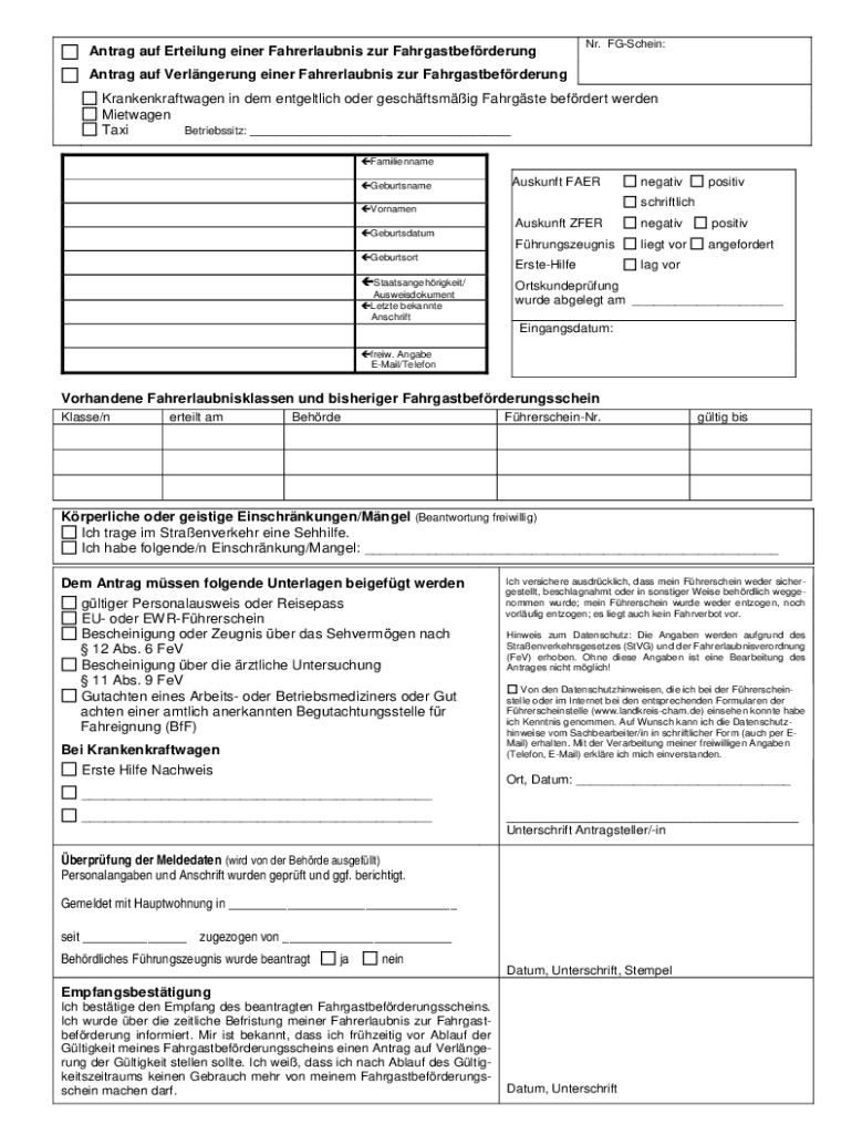 Anlage 5 Fev Vordruck Pdf Fillable Online Erteilung einer Fahrerlaubnis zur Fahrgastbefrderung (P