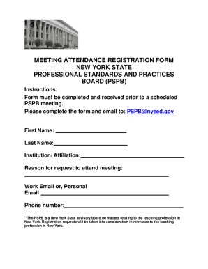 Fillable Online pspb-attendance-registration-form.pdf - Nysed Fax Email
