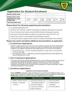 Fillable Online corindashs eq edu Application for student enrolment ...