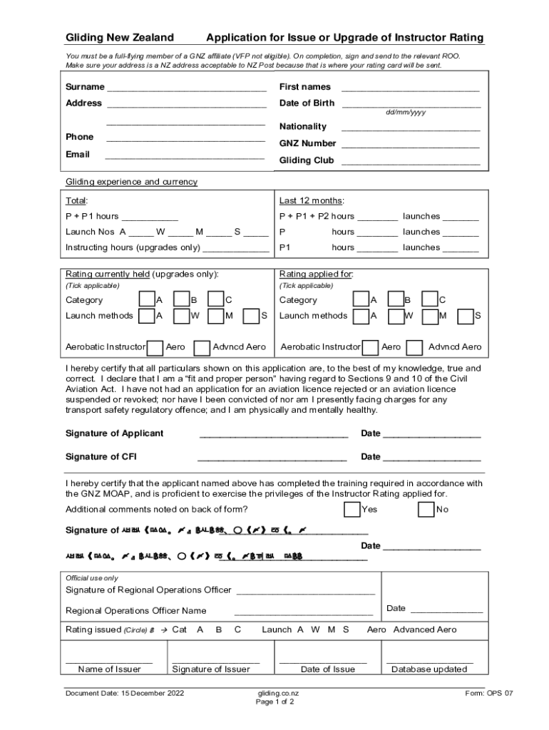 Fillable Online adding the glider rating to a certificate based on a