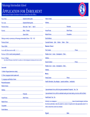 Fillable Online pakurangaint school international student enrolment ...