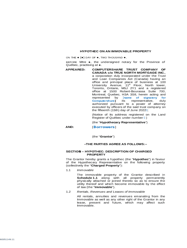 DEED OF HYPOTHEC (Residential Immovable) HSBC Canada Doc Template