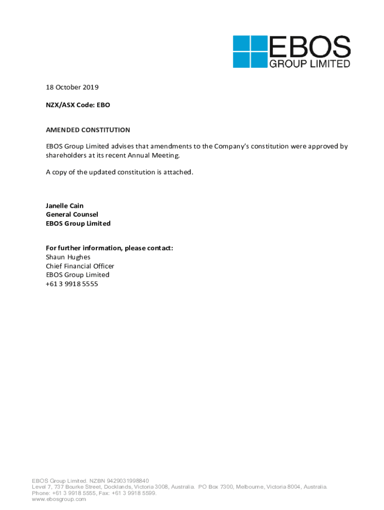 Fillable Online TIL New Constitution New NZX Listing Rules MOVE