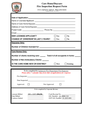 Care Home/Daycare Fire Inspection Request Form