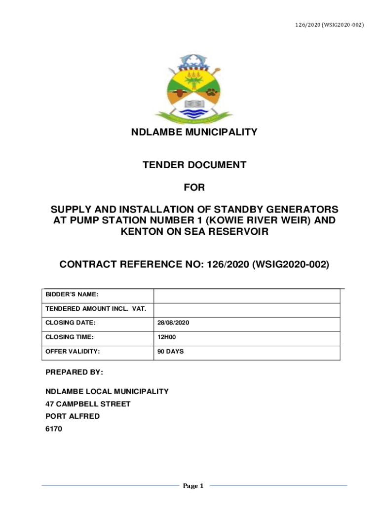 Fillable Online Ndlambe Gov Ndlambe Municipality Tender Document For 