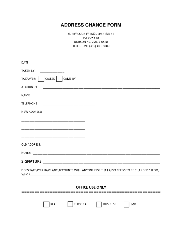 Fillable Online Tax Forms to Surry County, North Carolina Fax