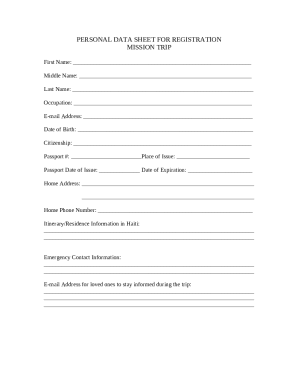 PERSONAL DATA SHEET FOR REGISTRATION WITH THE STATE DEPARTMENT AND ENTRY TO LAGUNA PARK