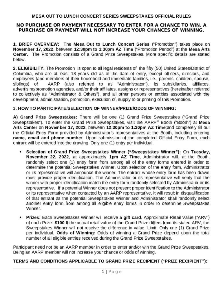 Long Sweepstakes Rules Doc Template PdfFiller