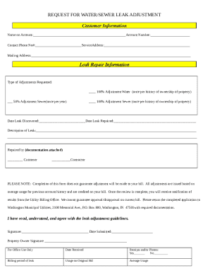 WATER/SEWER LEAK ADJUSTMENT REQUEST FORM