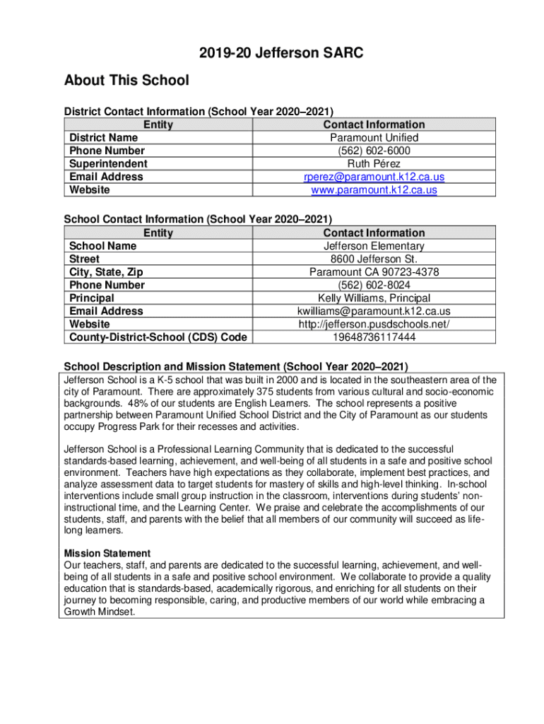 Fillable Online 20192020 SARC Template in Word Fax Email Print pdfFiller