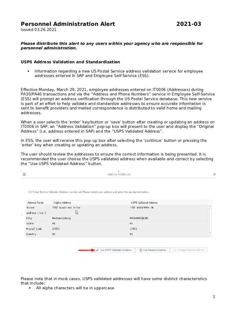 USPS Address Validation and Standardization. Ination regarding a new US Postal Service address