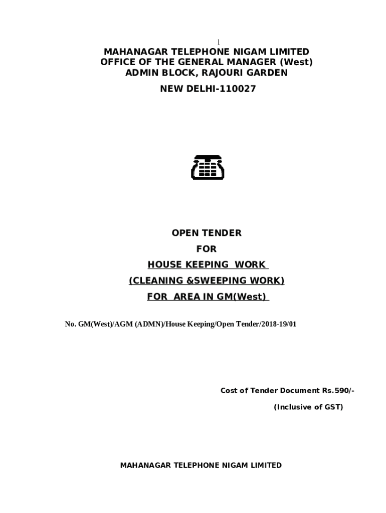 Housekeeping Services in Gm (East) Area Tender, Delhi (NCT) Doc