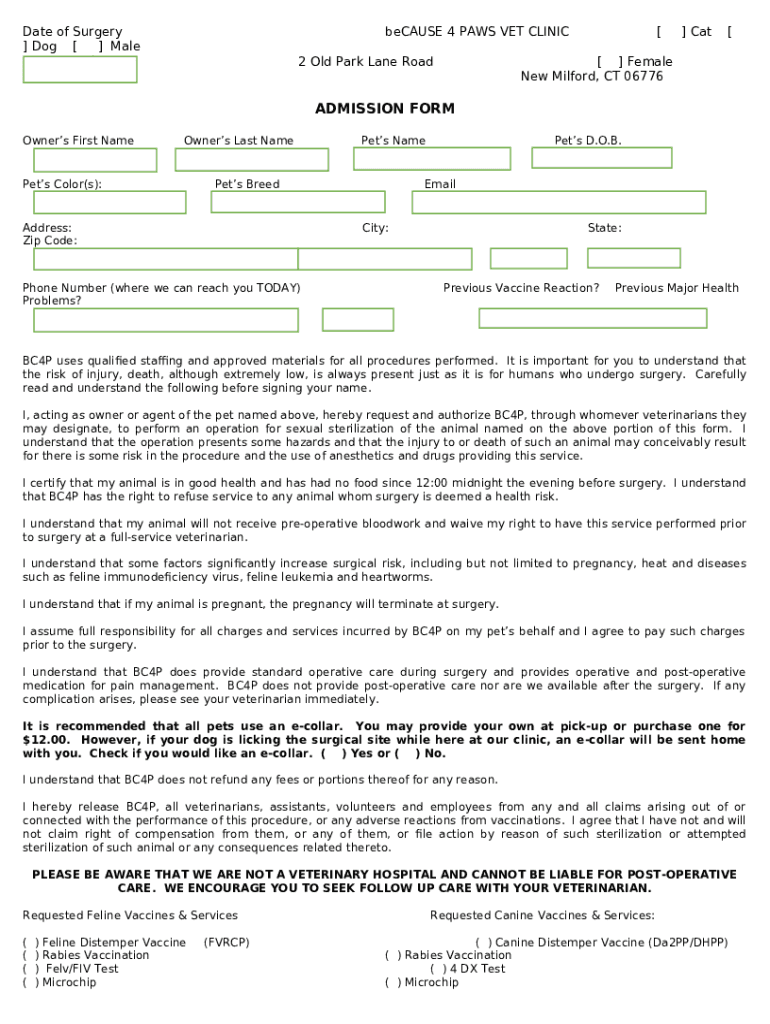 to the BeCAUSE 4 PAWS LowCost Vet Clinic! Doc Template pdfFiller